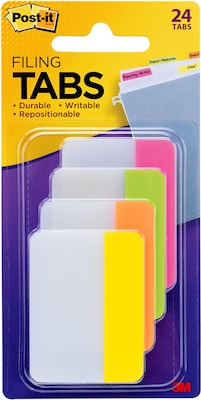 Post-it Tabs, 2 Wide, Solid, Assorted Colors, 24 Tabs/Pack (686-PLOY)