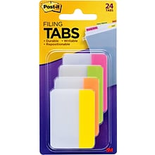 Post-it Tabs, 2 Wide, Solid, Assorted Colors, 24 Tabs/Pack (686-PLOY)