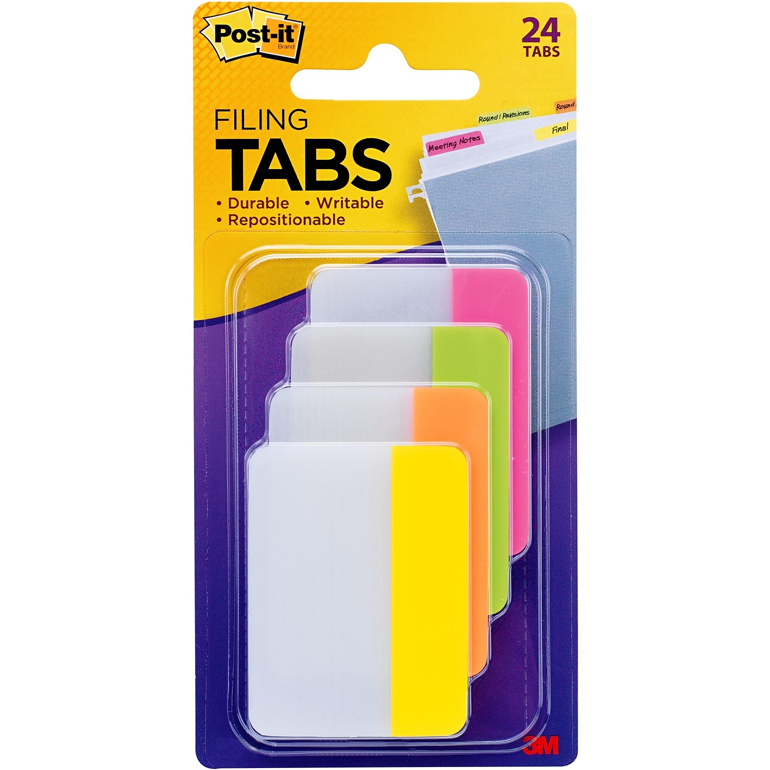 Post-it Tabs, 2 Wide, Solid, Assorted Colors, 24 Tabs/Pack (686-PLOY)