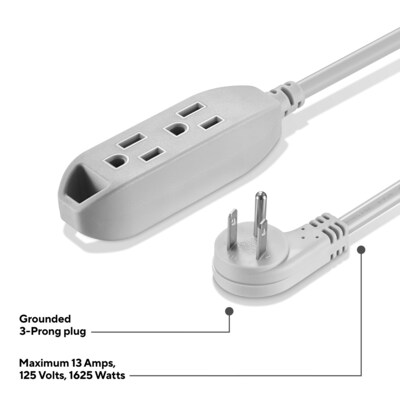 Staples TECH 25' Extension Cord, 3-Outlet, 16 AWG, Gray (ST22129-CC)