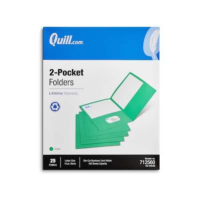 Quill Brand® 2-Pocket Folders, Green, 25/Box (712560)