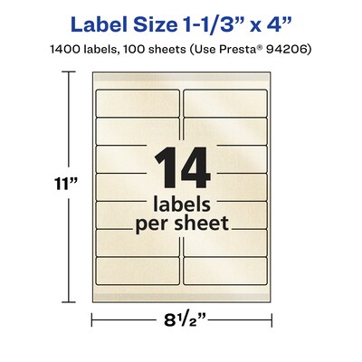 Avery Pearlized Ivory Rectangle Multipurpose Labels, 1-1/3" x 4", Ivory, 1400/Box (94206)