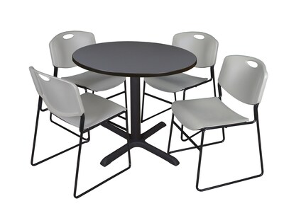 Regency 36-inch Training & Hospitality Round Shape Laminate Table with 4 Chairs, Gray (TB36RNDGY44GY)