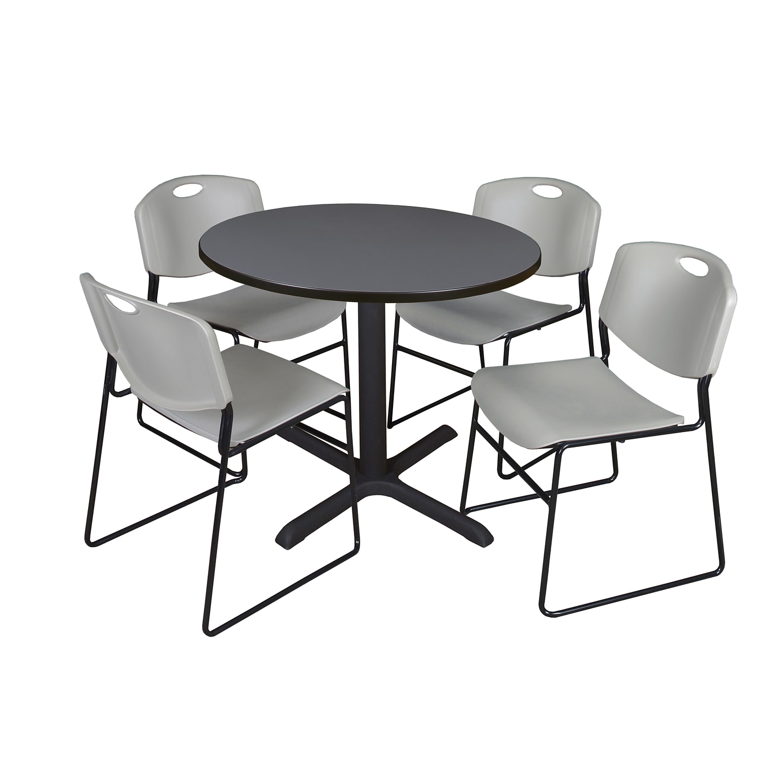 Regency 36 Training & Hospitality Round Shape Laminate Table with 4 Chairs, Gray (TB36RNDGY44GY)