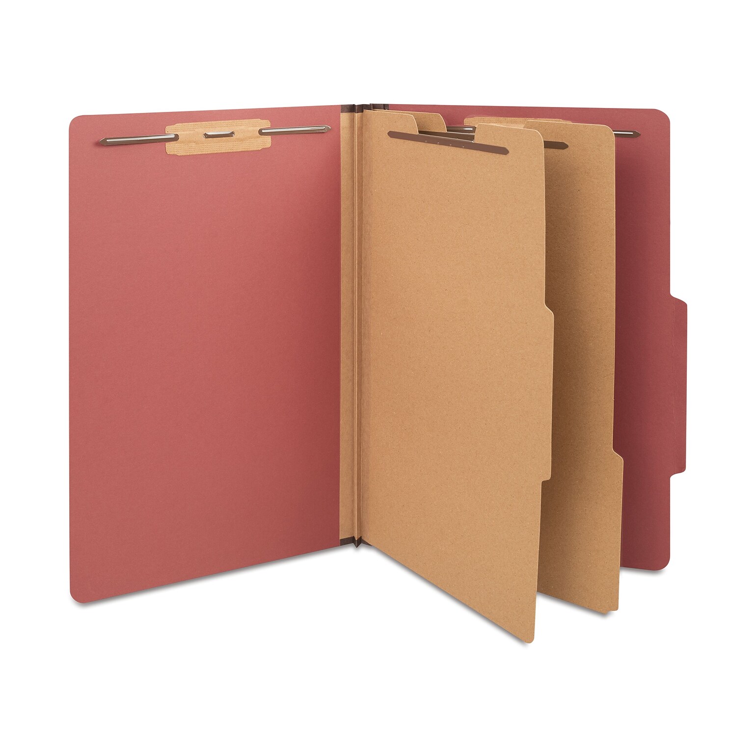 Staples 60% Recycled Pressboard Classification Folder, 2-Dividers, 2.5 Expansion, Legal Size, Brick Red, 20/Box