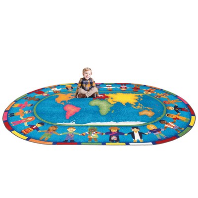 Joy Carpets Hands Around the World Nylon 5'4" x 7'8" Oval Machine Tufted Rug, Multicolored (1488CC)