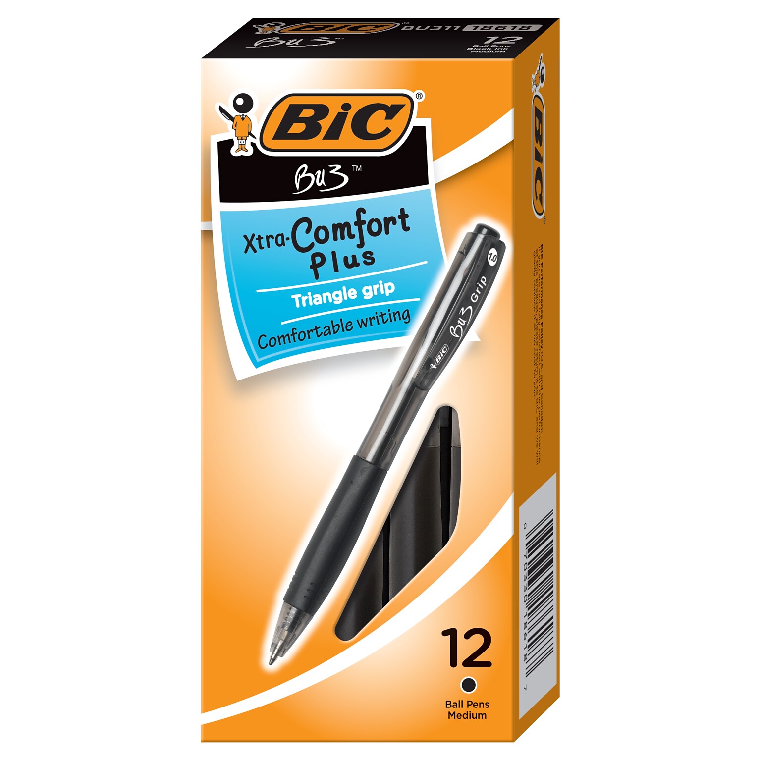BIC BU3 Retractable Ballpoint Pens, Medium Point , Black, Dozen (BU311-BLK)