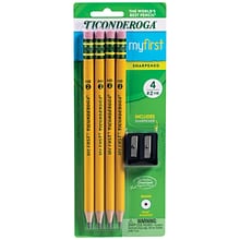 Ticonderoga My First Pre-Sharpened Wooden Pencil, 1.3mm, #2 Medium Lead, 4/Pack (X33309X)