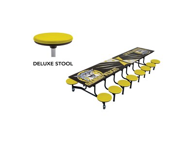AmTab Rectangular Mobile Cafeteria Table w/ 16 Stools, 30 x 145, Assorted Colors (MST1216)