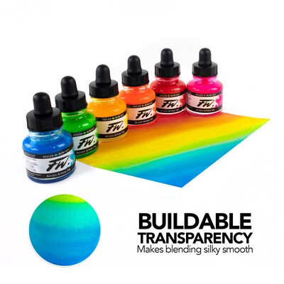 Daler-Rowney FW Acrylic Ink, Assorted Colors, 29.5ml, 6/Set (DRW160329007)