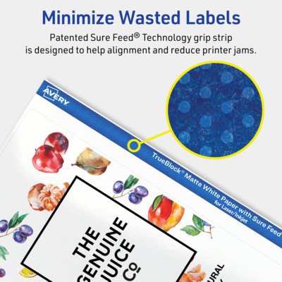 Avery TrueBlock Laser/Inkjet Rectangle Multipurpose Labels, 3-1/4" x 8-3/8", White, 75/Pack (94251)