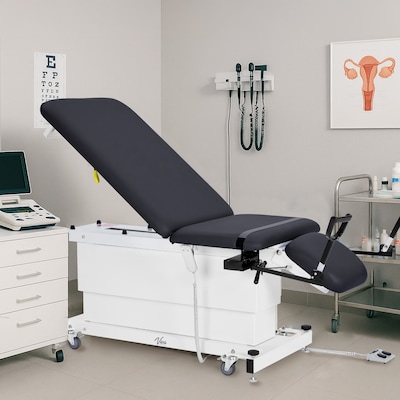 Viva Comfort XRO Electric Height and Back Adjustable Exam Table with Stirrups, 600 lb Capacity, Black (ADI903-24-BLK-MK)