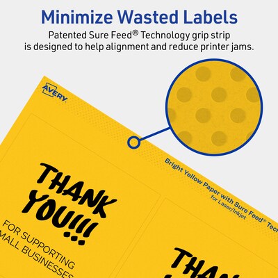 Avery Laser/Inkjet Square Multipurpose Labels, 4" x 4", Bright Yellow, 160/Pack (94100)