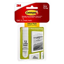 Command Large Picture Hanging Strips, White, Damage Free Hanging of Dorm Decor, 12 Pairs, 24 Command
