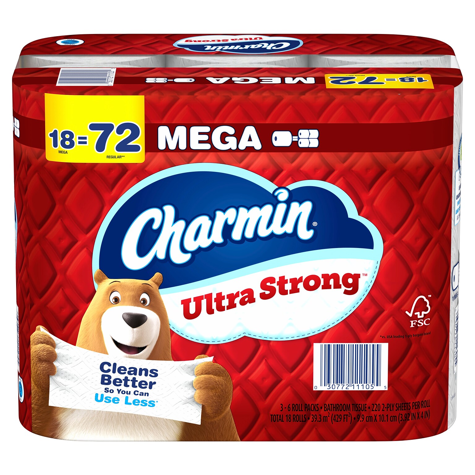 Charmin Ultra Strong Mega Toilet Paper, 2-ply, White, 220 Sheets/Roll, 18 Rolls/Case (01560/52084)