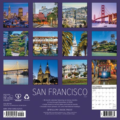 2027 Willow Creek San Francisco 12 x 12 Monthly Wall Calendar, Assorted Colors (62135)