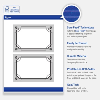 Avery Silver-Metallic Black Matte Blank Card, White, 20/Pack (S00-FKC)