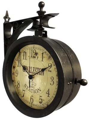 Infinity Instruments The Charleston Indoor/Outdoor Double-Sided Antique Clock, 8", Rust Finished