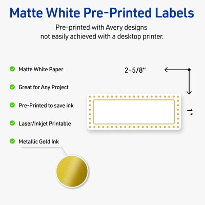 Avery Laser/Inkjet Rectangle Multipurpose Labels, 1 x 2-5/8, White, 160/Pack (S00D1B)