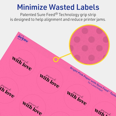 Avery Round Laser/Inkjet Multipurpose Labels, 1-5/8" Dia, Bright Pink (800/Box)