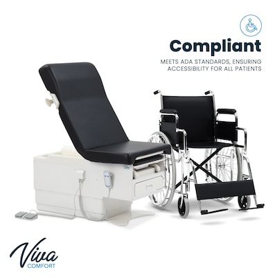 Viva Comfort Pointe Power Adjustable Exam Table with Stirrups, 450 lbs. Capacity, Black (ADI996-10-BLK-MK)