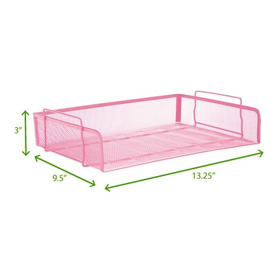 Mind Reader Network Collection Stackable Side Loading Letter Tray, Pink Metal Mesh, 2/Set (DSTACK2-PNK)