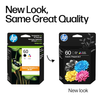 HP 60 Black/Tri-Color Standard Yield Ink Cartridge, 2/Pack (N9H63FN#140)
