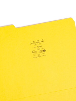 Smead File Folder, 1/3-Cut Tab, Letter Size, Yellow, 100/Box (12943)