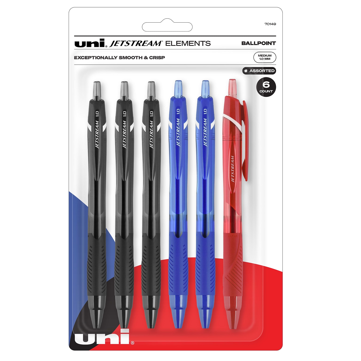 uni Jetstream Elements Ballpoint Pens, Medium Point, 1.0mm, Assorted Ink, 6/Pack (70149)