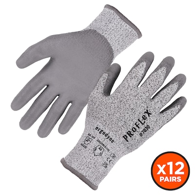 Ergodyne ProFlex 7030 PU Coated Cut-Resistant Gloves, ANSI A3, Gray, Small, 12 Pair (10452)