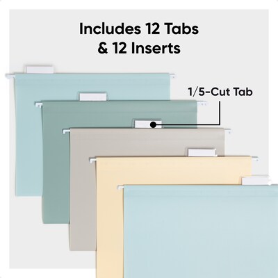 Smead Standard Hanging File Folder, 5-Tab, Letter, Assorted Colors, 12/Pack (10522)