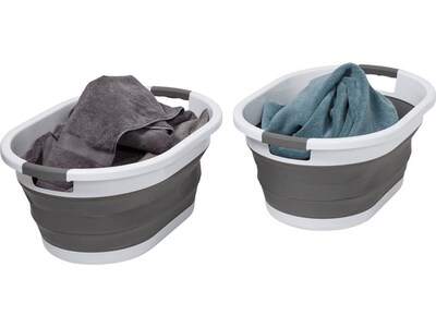 Honey-Can-Do Collapsible Laundry Basket, Rubber, Dark Gray/White, 2-Piece Set (HMP-09825)