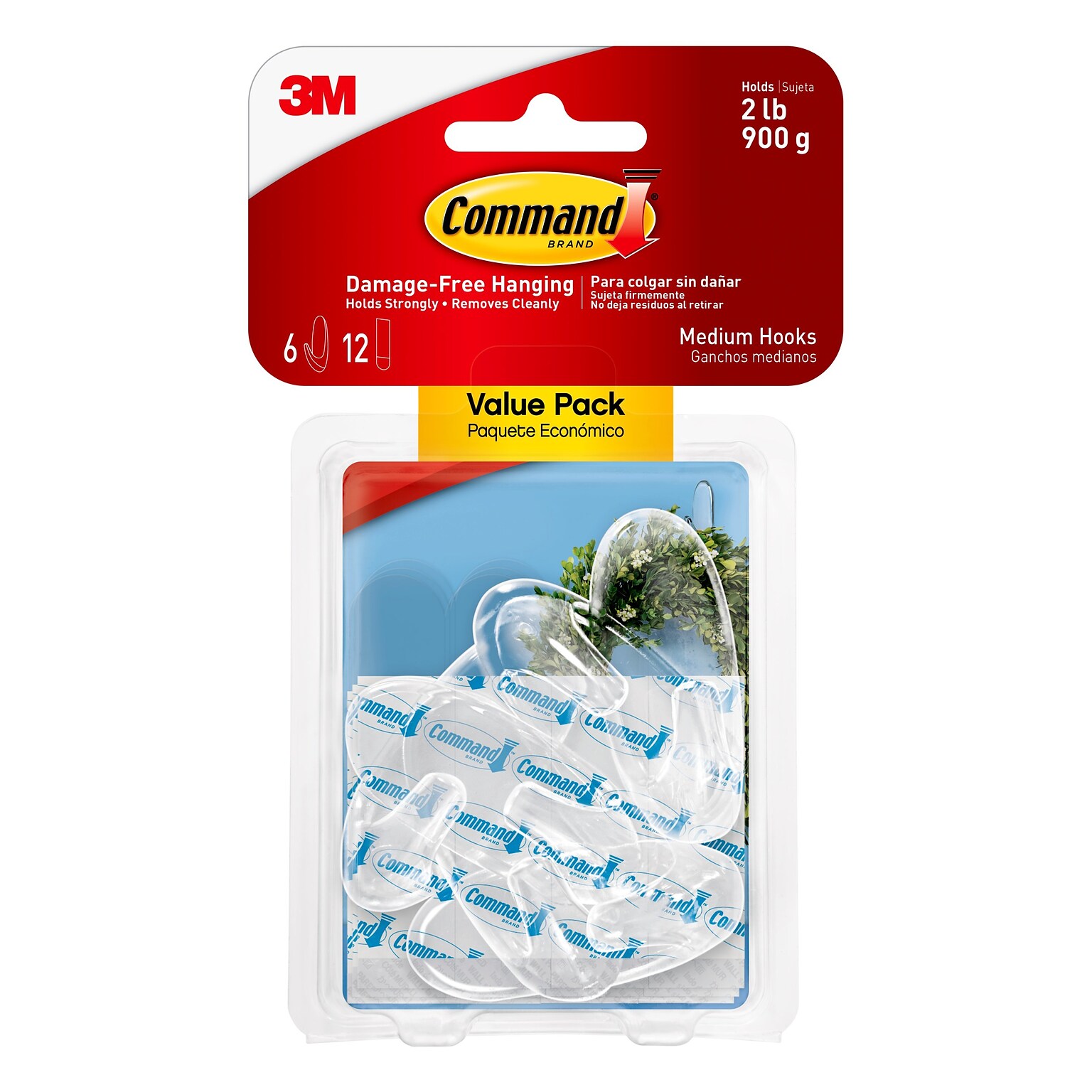 Command Medium Hooks, 2 lb., Clear, 6/Pack (17091CLR-6ES)