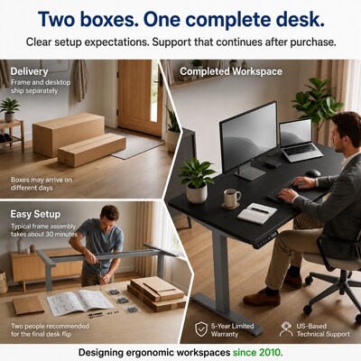 Uncaged Ergonomics Rise Up 60"W Electric Adjustable Bamboo Standing Desk, Black/Gray (RUGBK)