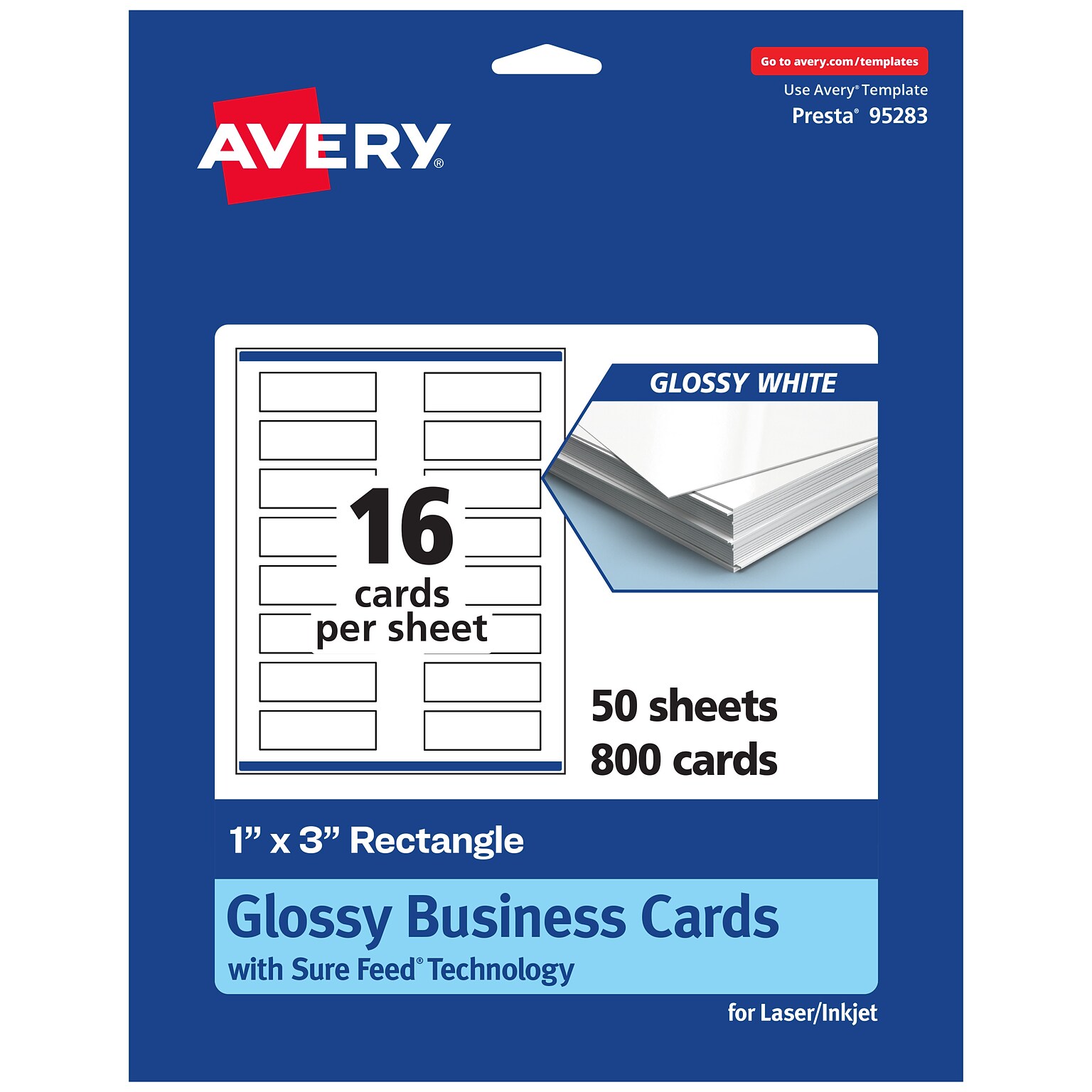 Avery Business Cards, 1 x 3, Glossy White, 800/Box (95283)