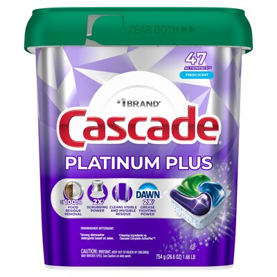 Cascade Platinum Plus ActionPacs Dishwashing Detergent Pods, Fresh Scent, 47 Pods/Box (57893/6156)