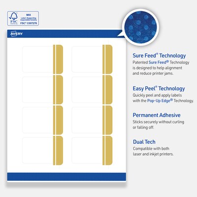 Avery Laser/Inkjet Rectangle Multipurpose Labels, 2" x 3", White, 80/Pack (S00DK9)