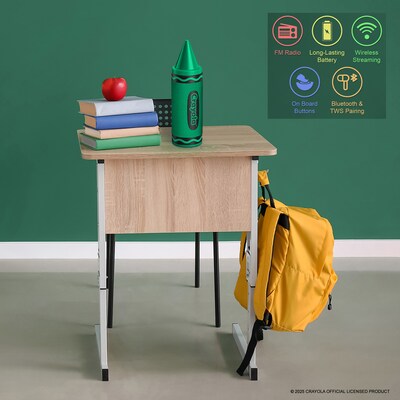 Crayola Wireless Bluetooth Portable Crayon Speaker with FM Radio, Green (CBT450GRN)