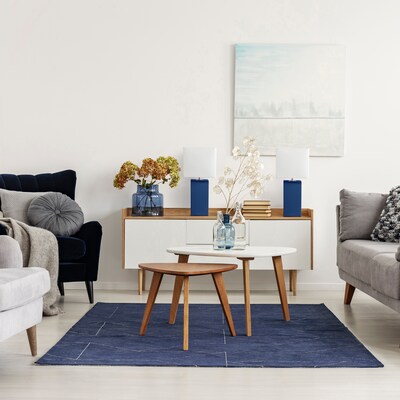 Lalia Home Lexington 21" 2-Pack Leather Base Modern Bedside Table Lamp Set, White Fabric Shade, Blue (LHT-3008-BL-2PK)