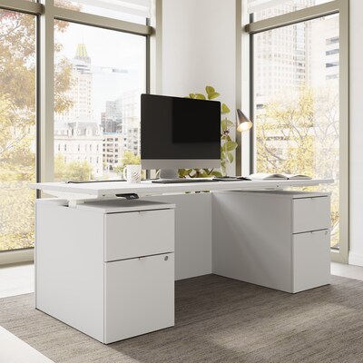 Bush Business Furniture Stratus 72W Electric Adjustable Standing Desk with Drawers and Panel, White (SUT012WH)