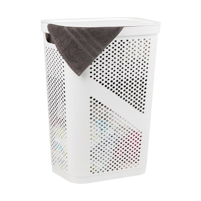 Mind Reader 15.85-Gallon Slim Laundry Hamper with Lid, Plastic, White (HBIN60-WHT)