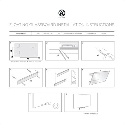 U Brands Floating Glass Dry Erase Calendar Board, Frameless, 47" x 35", White Frosted Surface (2776U00-01)