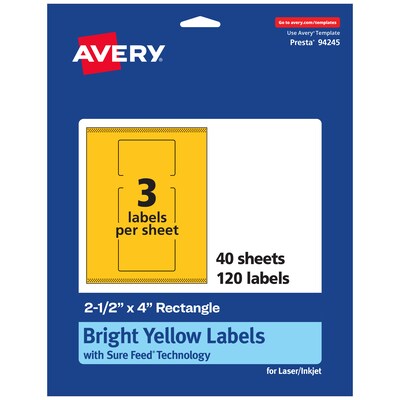 Avery Rectangle Laser/Inkjet Multipurpose Labels, 2.5 x 4, Bright Yellow (120/Box)