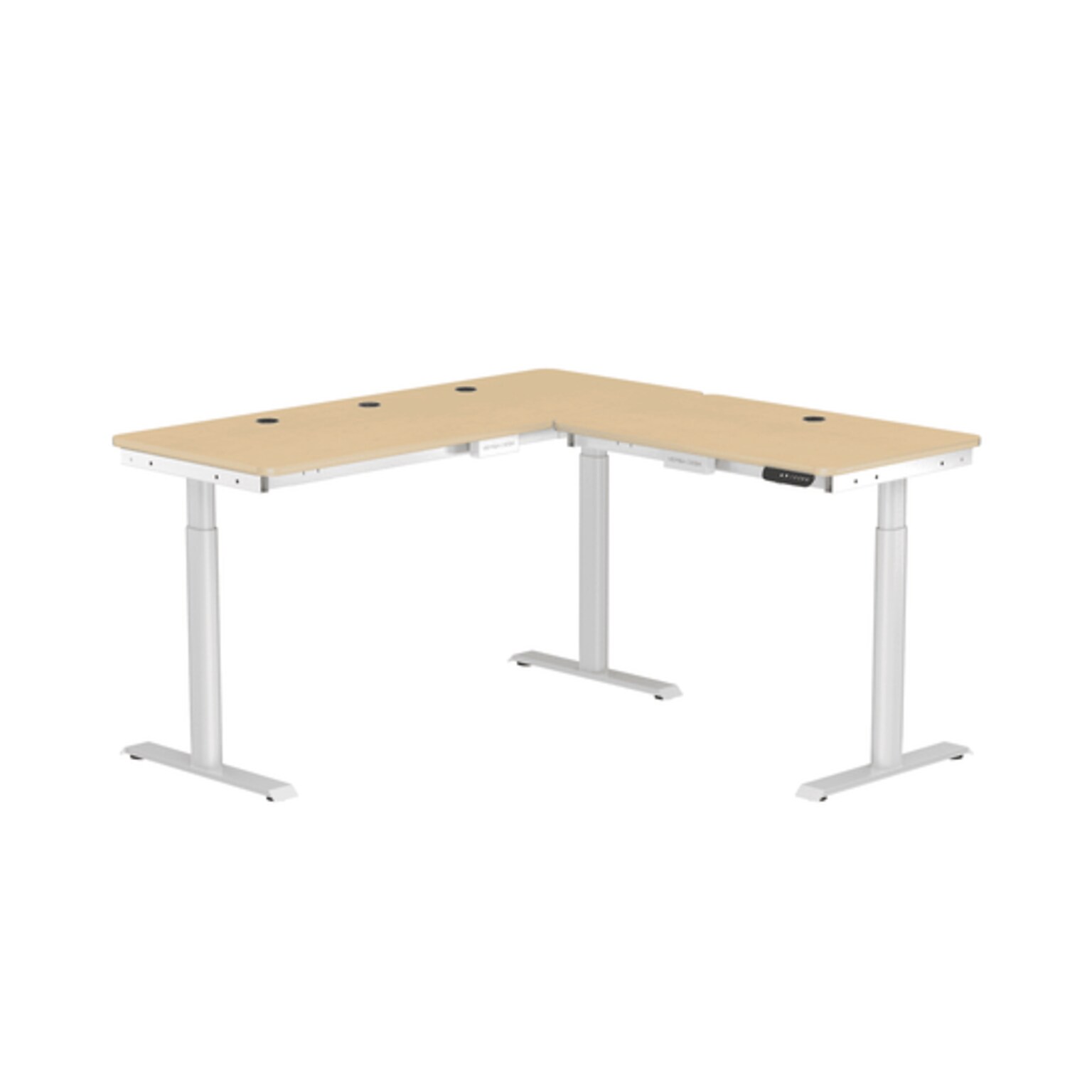 VersaDesk PowerLift 60W Electric L-Shaped Adjustable Standing Desk, Maple/White (PLLSD6060-WM-APP)