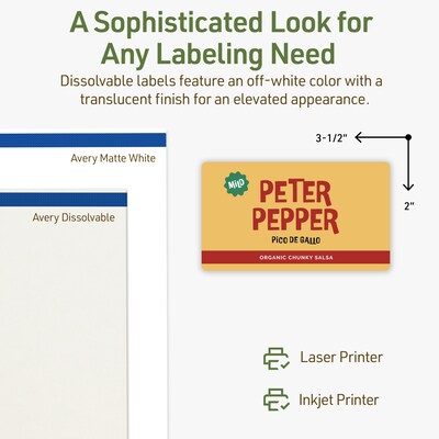 Avery Dissolvable Rectangle Multipurpose Labels, 2" x 3.5", Off-white, 40/Pack (94238)