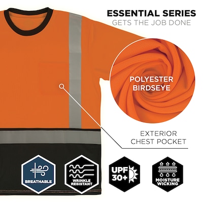 GloWear 8286BK High Visibility Short Sleeve Black Bottom T-Shirt, ANSI Type R Class 2, Orange, 4XL (22198)