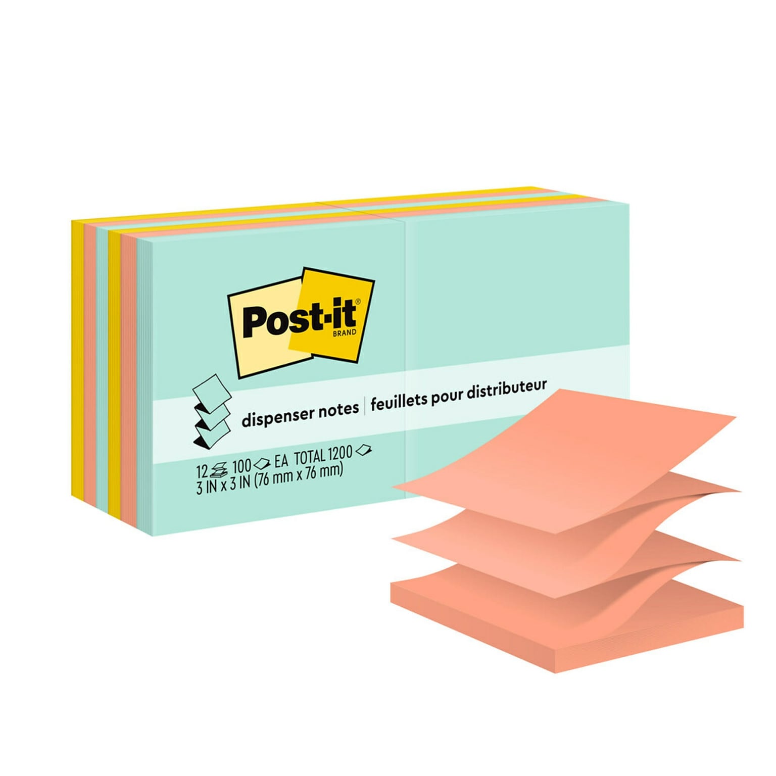 Post-it Pop-up Notes, 3 x 3, Beachside Café Collection, 100 Sheet/Pad, 12 Pads/Pack (R33012AP)