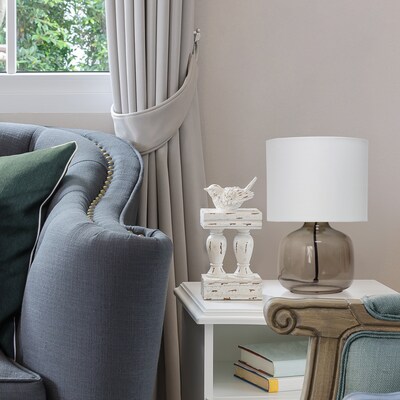 Simple Designs Glass Table Lamp Fabric Shade, Smoke with White Shade (LT2064-SMW)