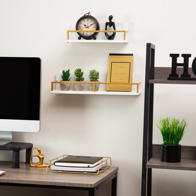 Mind Reader 2 Metal Floating Shelves, 4 x 4 x 18, White/Gold (MDG2SH-WHT)