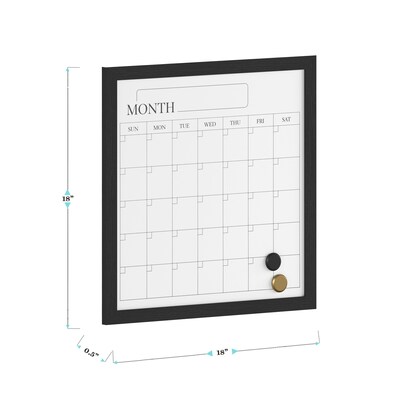 Martha Stewart Everette Magnetic Dry Erase Monthly Calendar Set, Engineered Wood Frame, 18" x 18" (BRPMMWP4545BK)